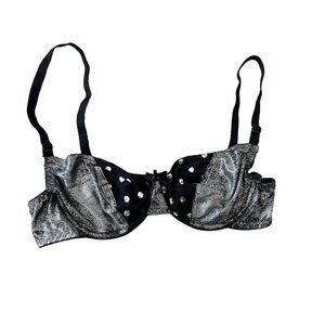 Vintage Jo Intimates Semi Sheer Metallic Polka Dot Underwire Bra 34B